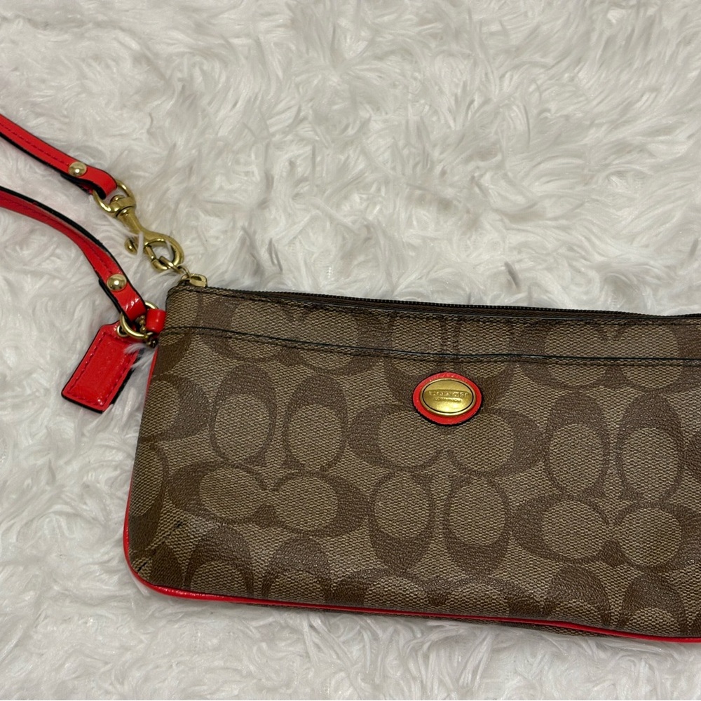 Coach Brown and Red Signature Wristlet